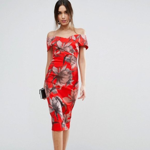 bright red midi dress